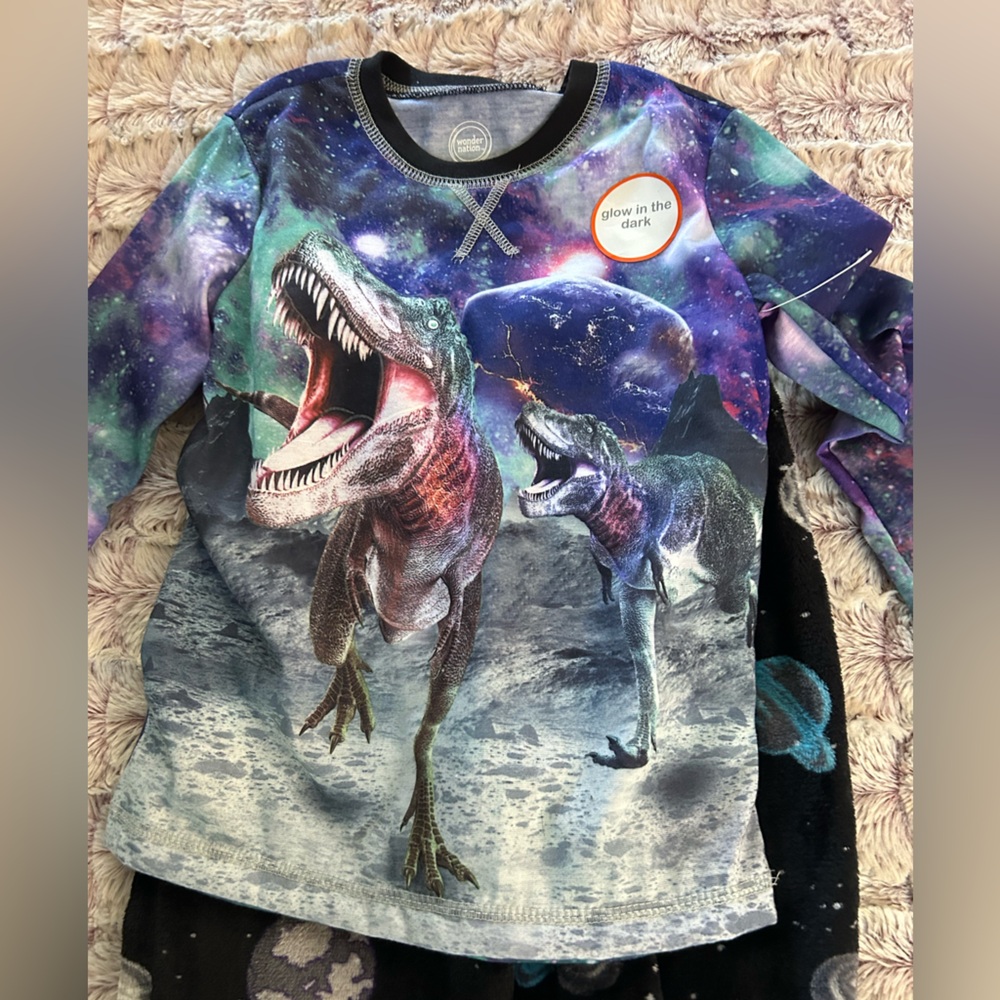 Wonder Nation Dinosaur Galaxy Pajamas - Blue and Black size XS - Picture 2 of 5